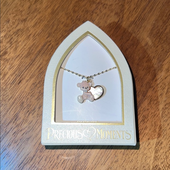 Precious Moments Jewelry - Precious Moments fine silver plated Teddy Bear heart abalone Necklace